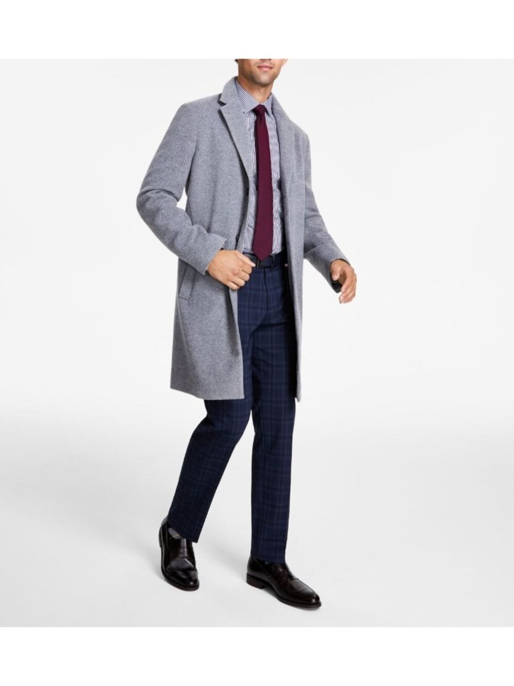 Tommy Hilfiger Mens Addison Wool-Blend Trim Fit Overcoat Light Grey Size 44R NWT